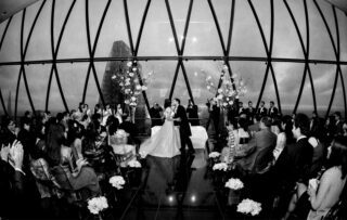 London Gherkin wedding kiss black and white image