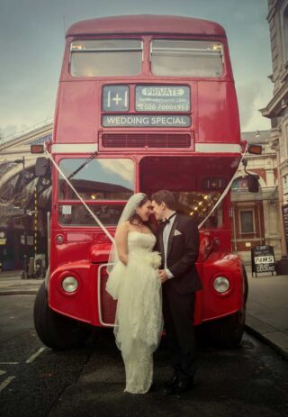 London routemaster wedding bus at Smithfield market