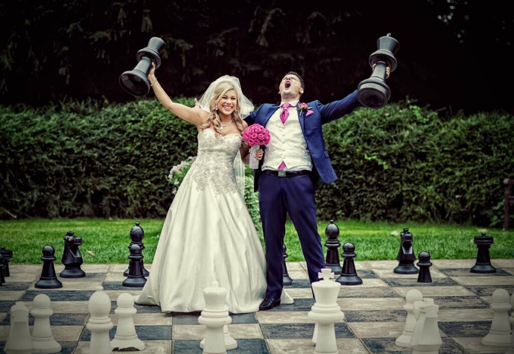 wedding couple on Chess board Down Hall Country House