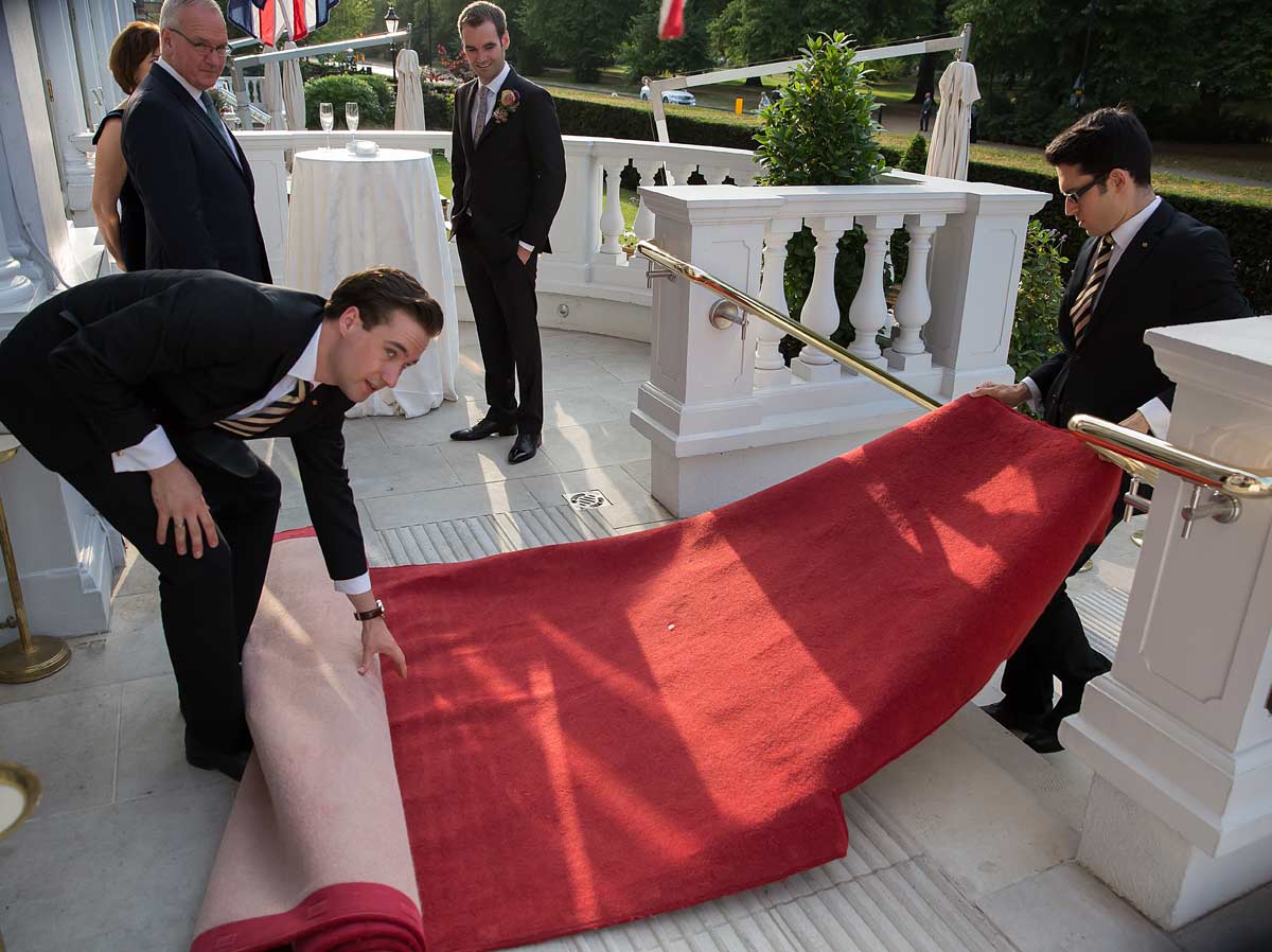 laying the red carpet at Mandarin Oriental Hotel