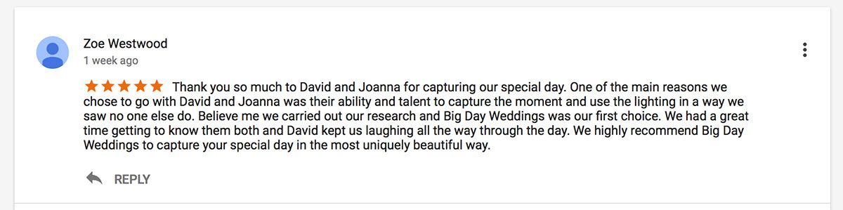 Another lovely Google review from an Essendon Country Club wedding day London Wedding Photographers