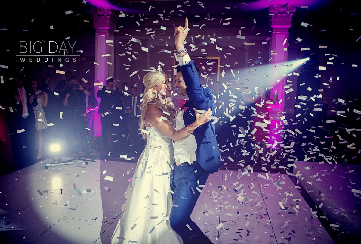 wedding couple first dance confetti cannon photo watermarked