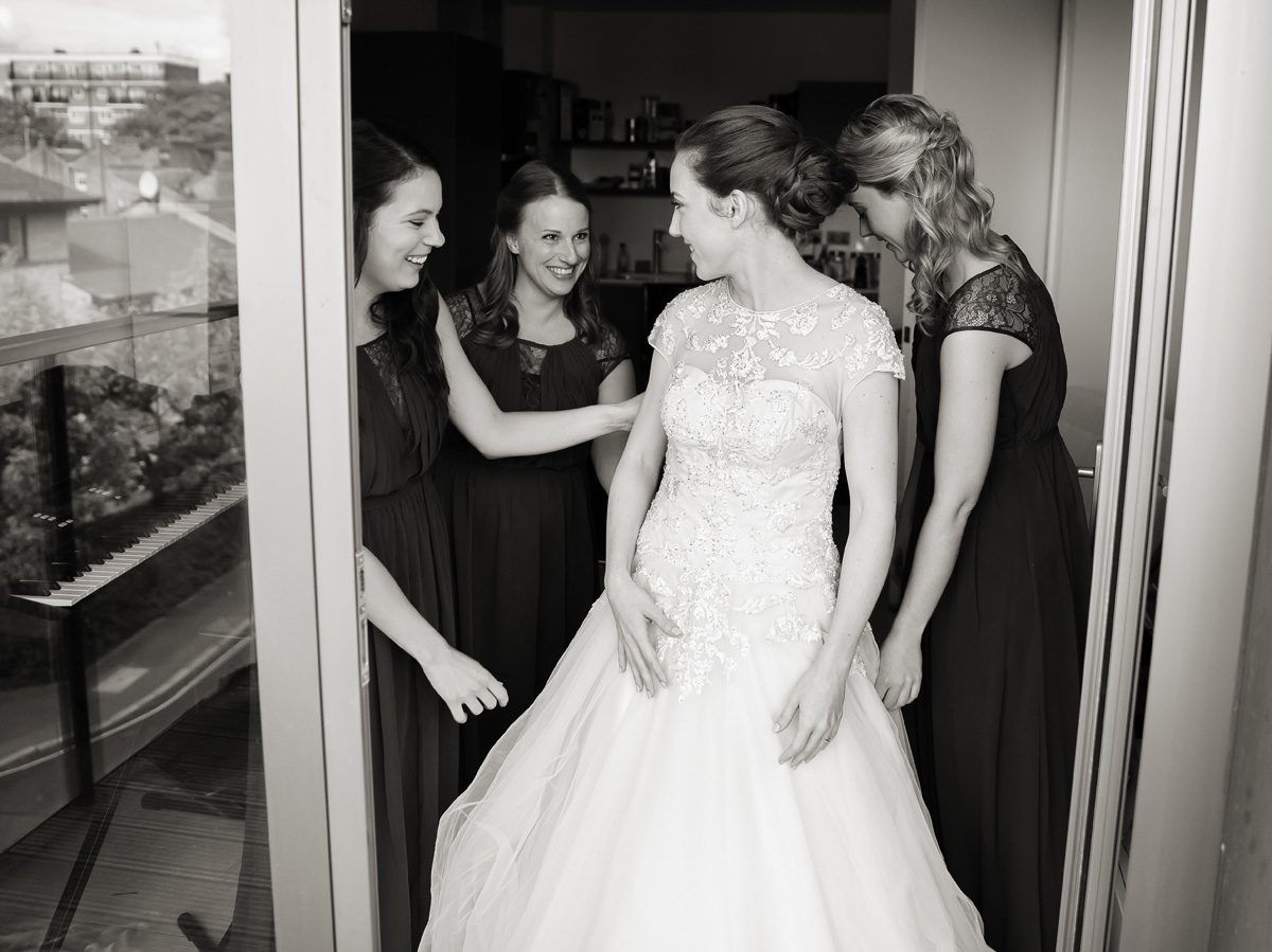 Bride and bridesmaids before St George's Cathedral wedding ceremony