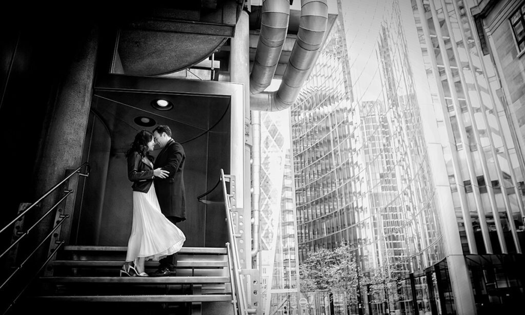 London engagement couple at Lloyds Building London