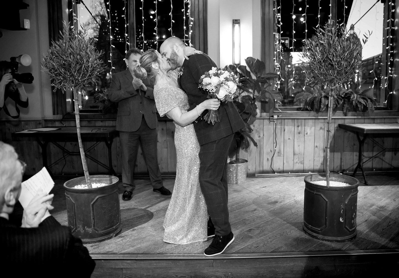 Wedding kiss Truman Brewery ceremony Smithfield