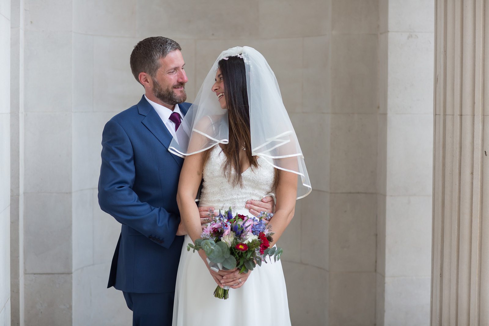 Bride and groom together after Old Marylebone Town Hall wedding