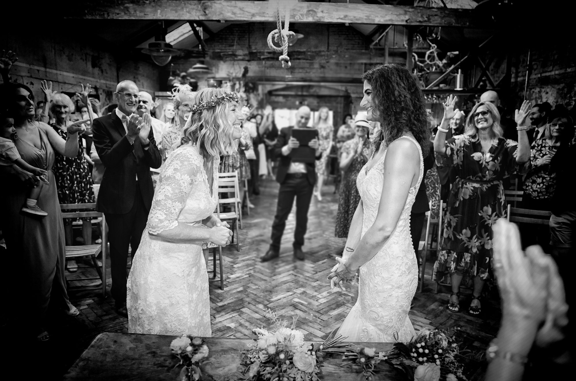 Clapton Country Club wedding ceremony black and white image
