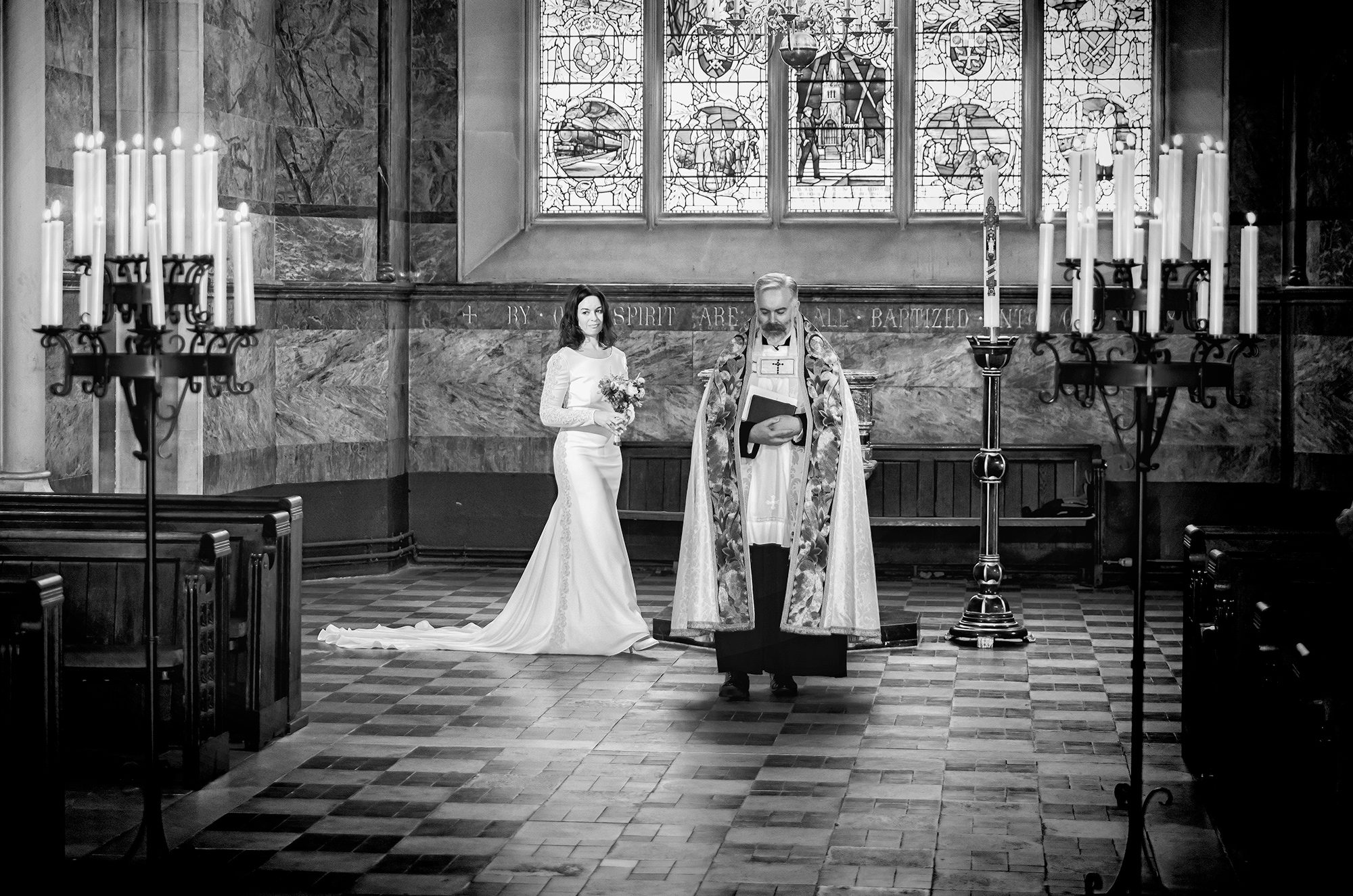 Bride enters St James's church for Paddington wedding ceremony