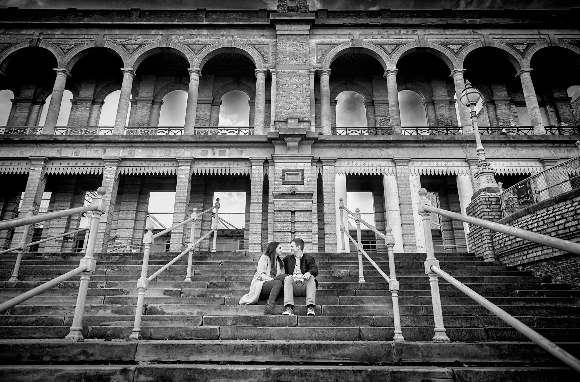 Engagement shoot on steps by Alexandra Palace London