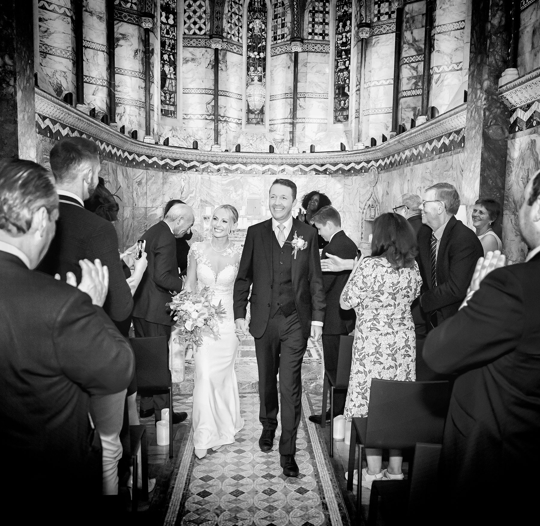 Wedding recessional at Fitzrovia Chapel Westminster London
