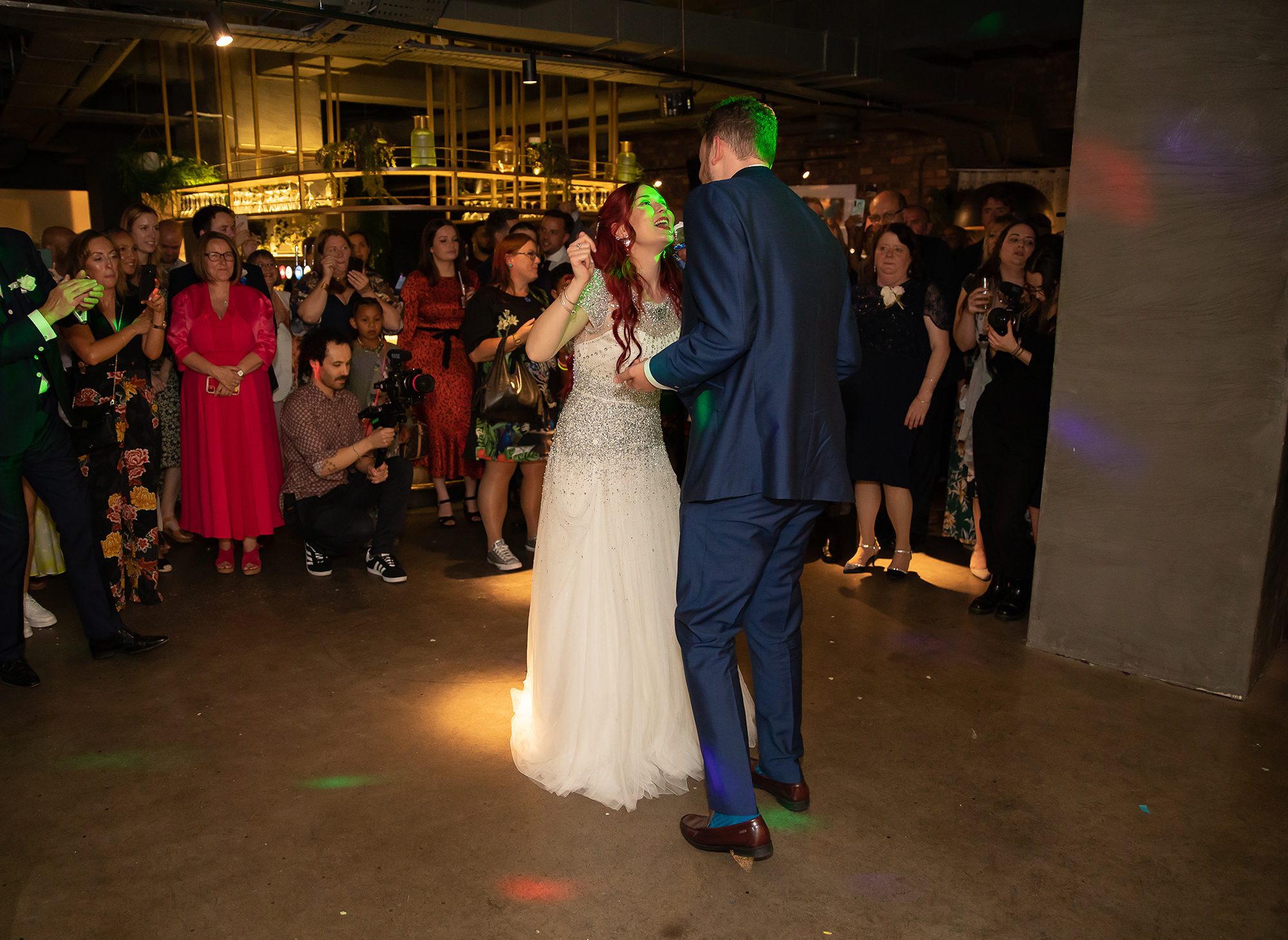 Islington bride and groom dance at Juno Rooms wedding reception London
